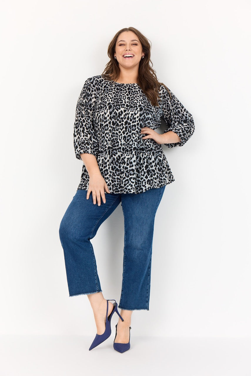 leo bluse sort hvid 3/4 ærmer. Wasabi 9999C BLACK COMBI BLOUSE-W WA-VANJA 1