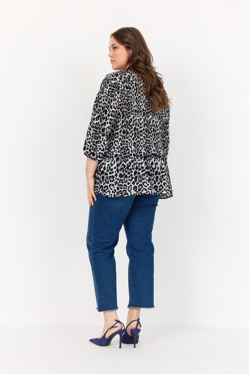 leo bluse sort hvid 3/4 ærmer. Wasabi 9999C BLACK COMBI BLOUSE-W WA-VANJA 1