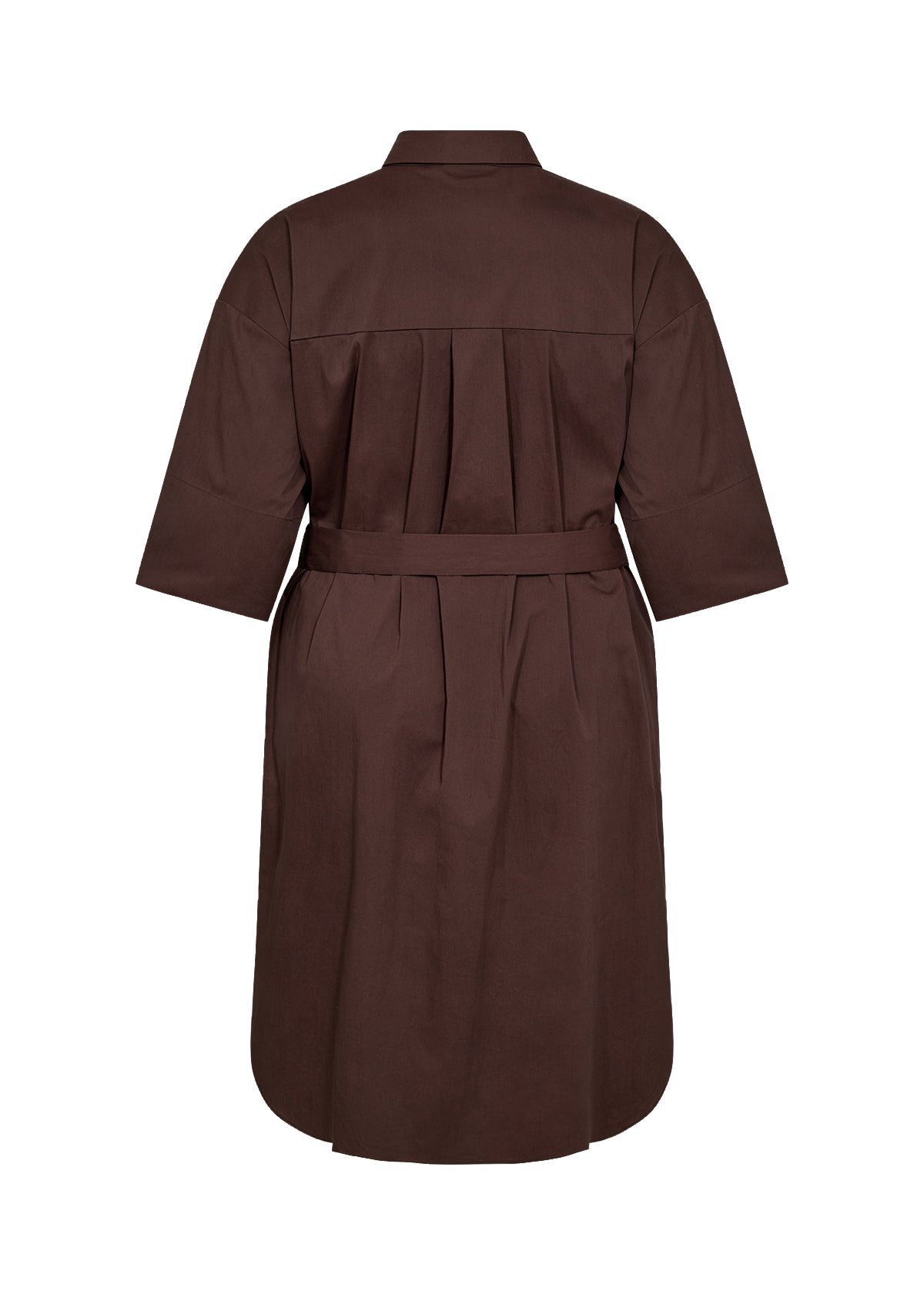 ryggen af brun skjortekjole med bælte i taljen og slids i siderne. Wasabi WA-SAGA 16 Kjole Hot Fudge