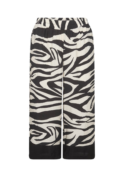 bukser med zebraprint og brede sorte kante spå buksebenene. Wasabi WA-LUANA 3 Bukser Black Combi