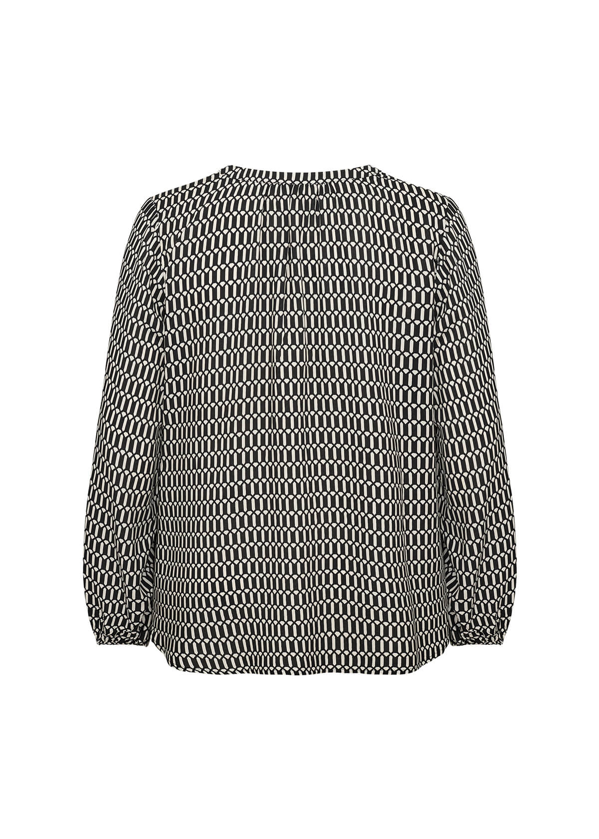 ryggen af mønstret bluse i sort hvid. Wasabi WA-NORA 1 Bluse Black Combi