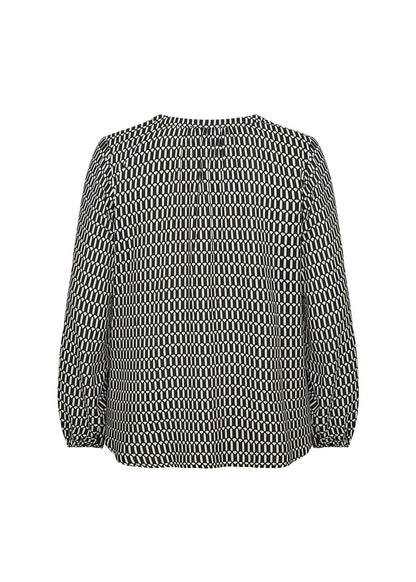 ryggen af mønstret bluse i sort hvid. Wasabi WA-NORA 1 Bluse Black Combi