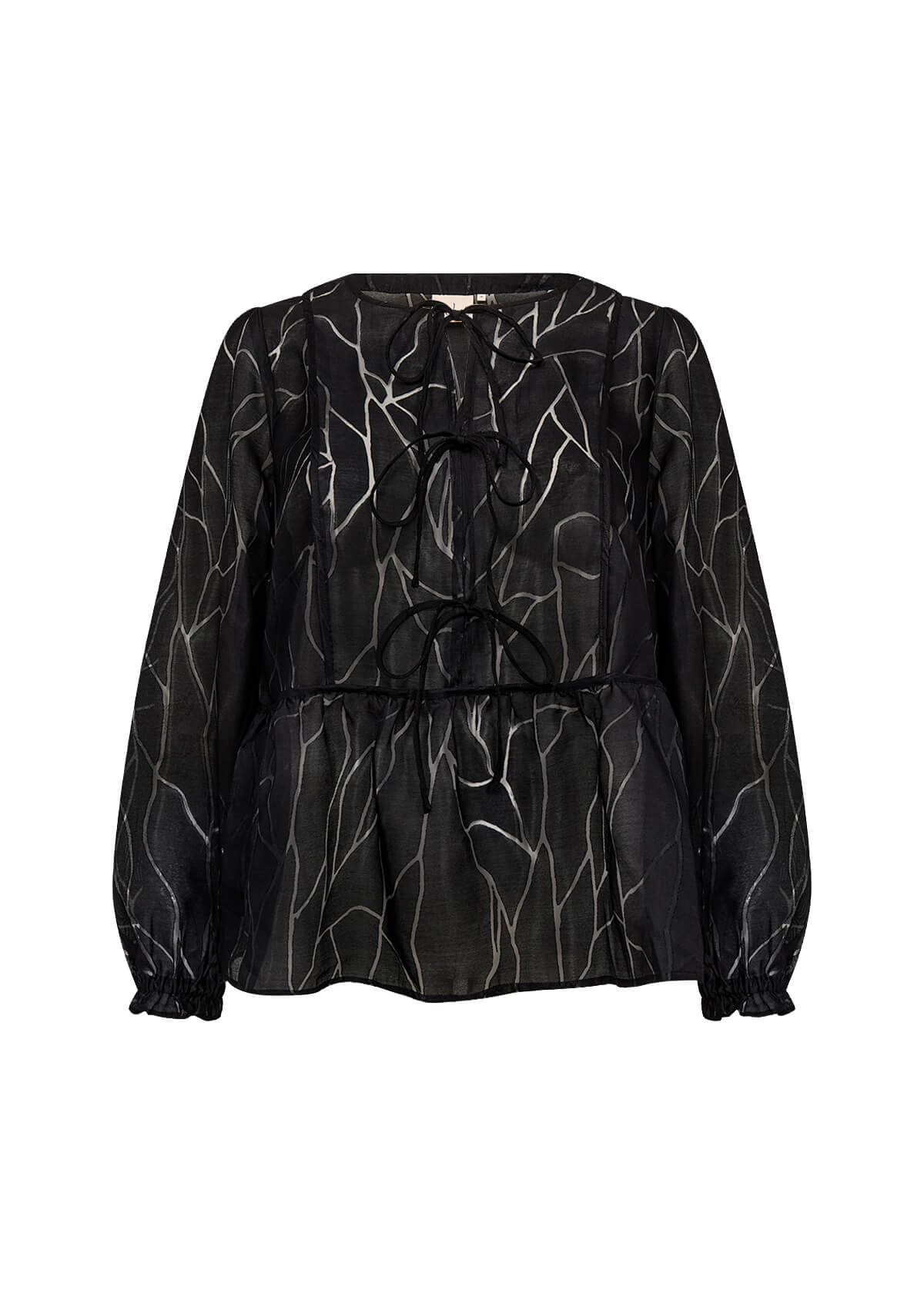 transparent sort bluse med bindebånd. Wasabi WA-SANNA 1 Bluse Black