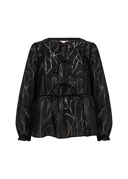 transparent sort bluse med bindebånd. Wasabi WA-SANNA 1 Bluse Black