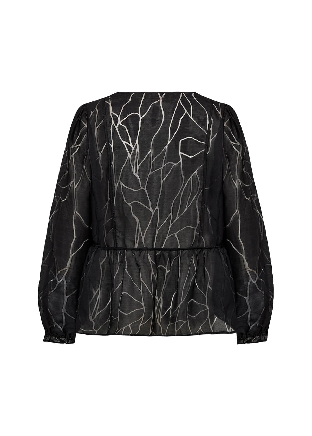 ryggen af transparent sort bluse med bindebånd. Wasabi WA-SANNA 1 Bluse Black