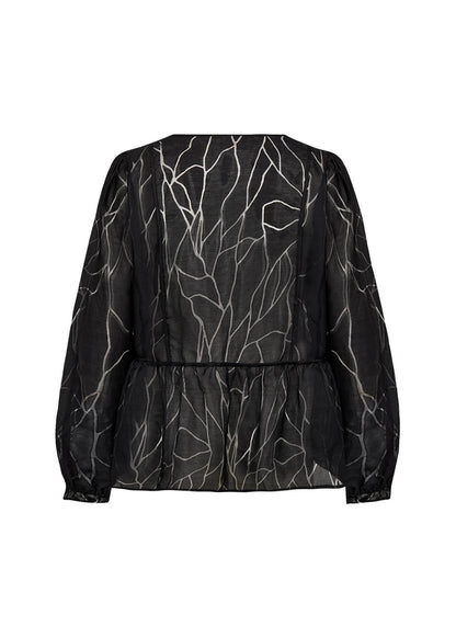 ryggen af transparent sort bluse med bindebånd. Wasabi WA-SANNA 1 Bluse Black