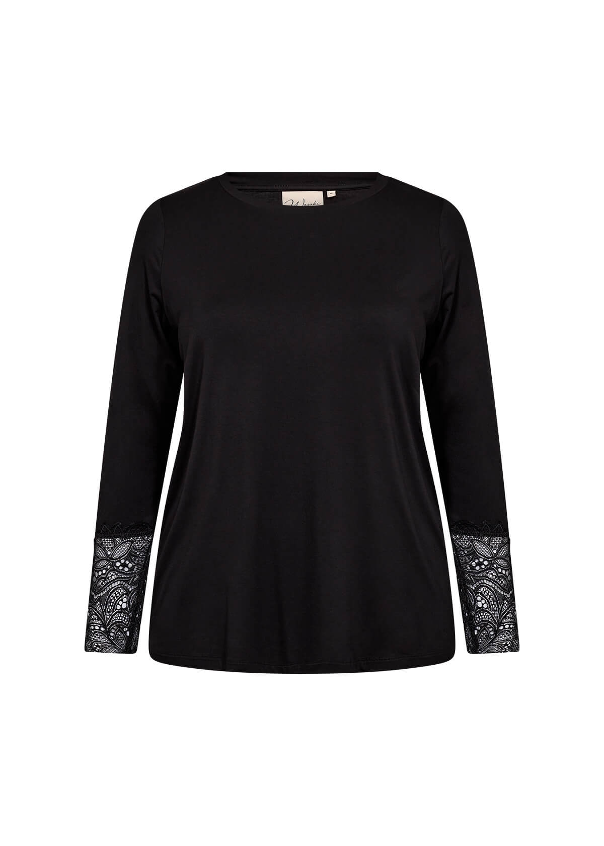 langærmet sort bluse med blonder på ærmerne. Wasabi WA-STELLA 24 Bluse Black
