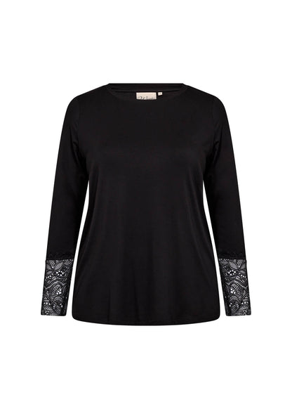 langærmet sort bluse med blonder på ærmerne. Wasabi WA-STELLA 24 Bluse Black