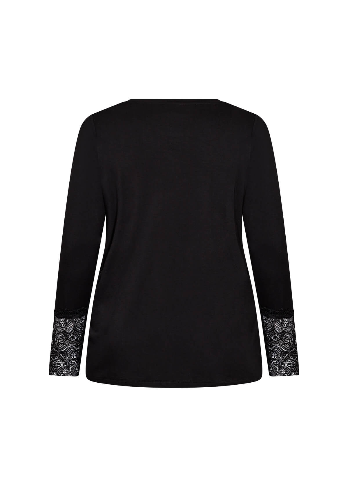 ryggen af langærmet sort bluse med blonder på ærmerne. Wasabi WA-STELLA 24 Bluse Black