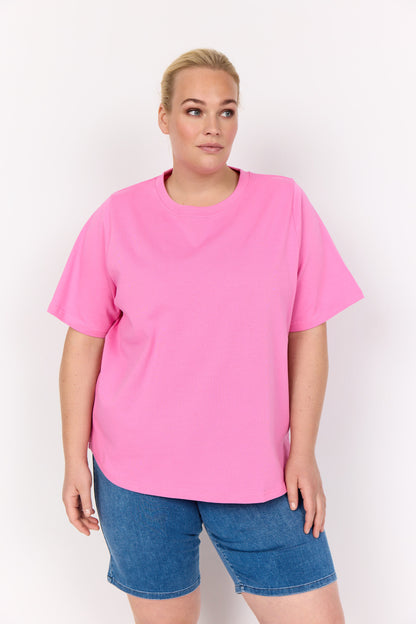model med pink t-shirt med korte ærme tog rund hals Wasabi WA-VERONA 1 T-shirt Wild Rose