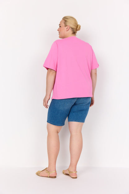ryggen af model med pink t-shirt med korte ærme tog rund hals Wasabi WA-VERONA 1 T-shirt Wild Rose