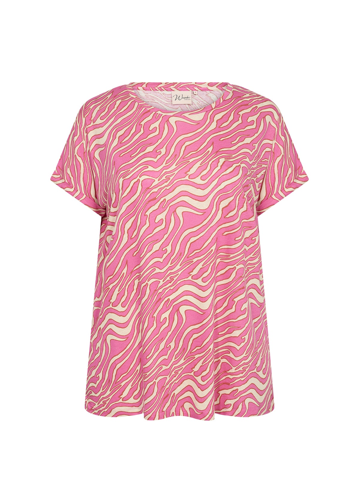 kortærmet mønstret t-shirt i pink med rund hals. Wasabi WA-MAGGI 1 T-shirt Wild Rose Combi