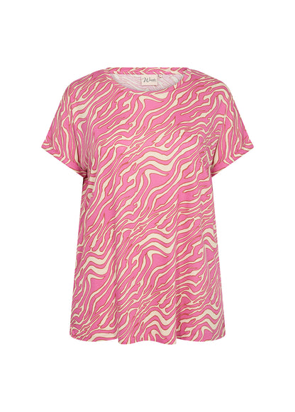 kortærmet mønstret t-shirt i pink med rund hals. Wasabi WA-MAGGI 1 T-shirt Wild Rose Combi