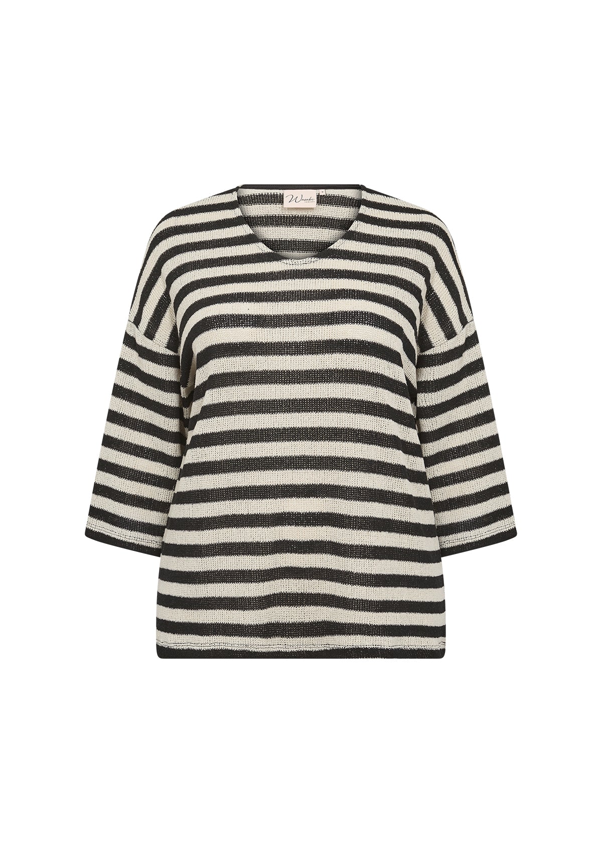 stribet bluse med 3/4 ærmer og rund hals. Wasabi WA-MEGAN 1 Bluse Black Combi