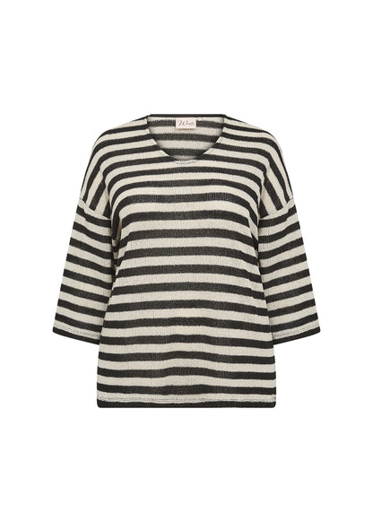 stribet bluse med 3/4 ærmer og rund hals. Wasabi WA-MEGAN 1 Bluse Black Combi