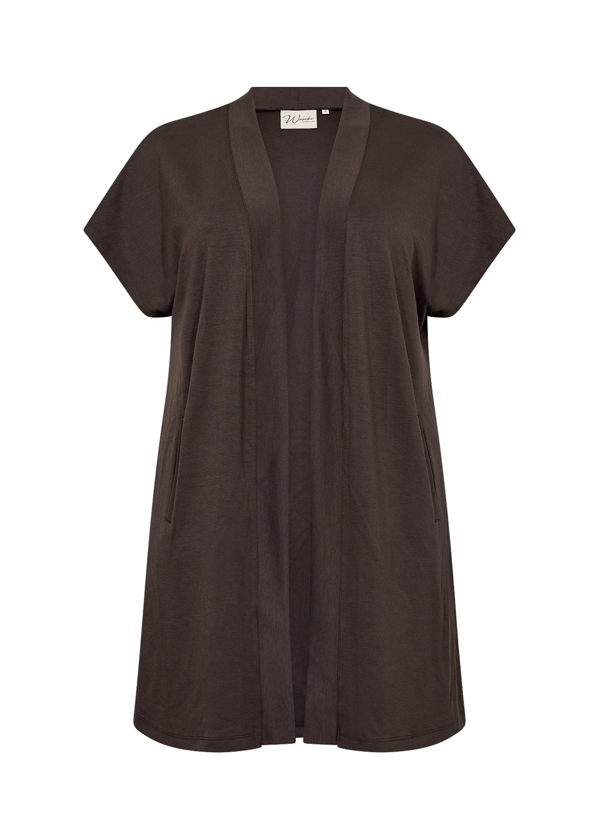 kortærmet cardigan i brun med ben front. Wasabi WA-SABINA 44 Cardigan Hot Fudge