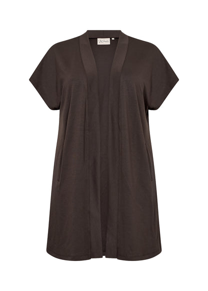 kortærmet cardigan i brun med ben front. Wasabi WA-SABINA 44 Cardigan Hot Fudge