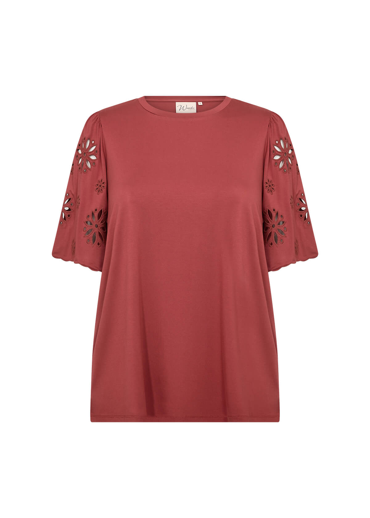 kortærmet rød bluse med dekorative detaljer på ærmerne. Wasabi WA-STELLA 39 Bluse Mineral Red