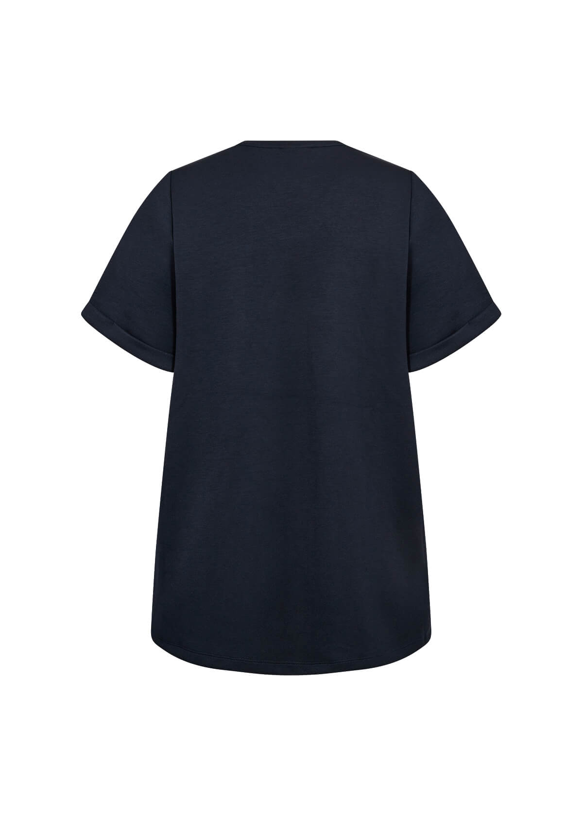 ryggen af kortærmet navy blå t-shirt med v-hals og diskret print på brystet. Wasabi WA-SABINA 51 T-shirt Navy