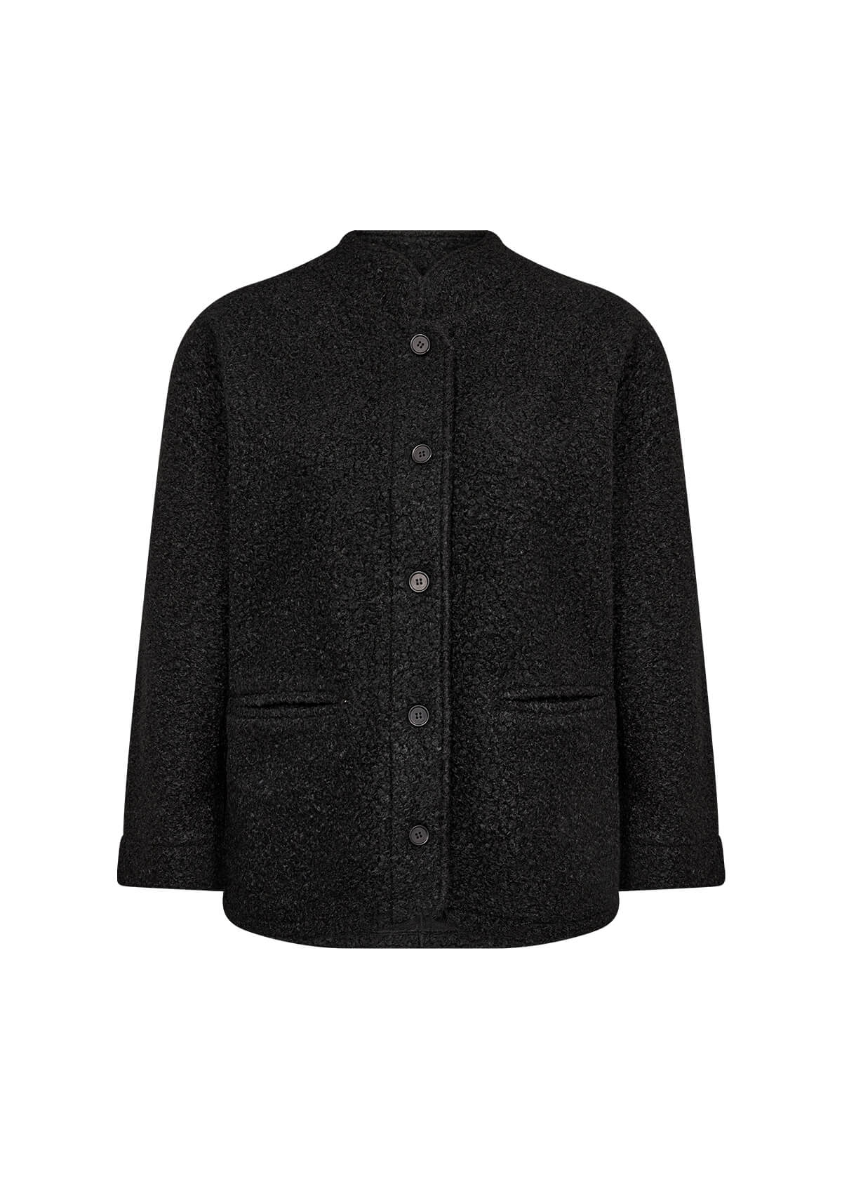 sort jakke med struktureret stof og knaplukning. Wasabi WA-LUCY 1 Jakke Black
