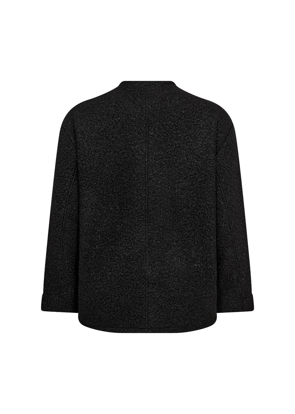 ryggen af sort jakke med struktureret stof og knaplukning. Wasabi WA-LUCY 1 Jakke Black