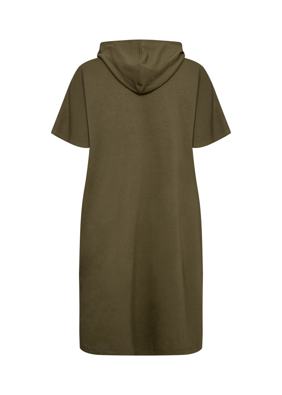 ryggen af afslappet oliven grøn kjole med hætte og korte ærmer. Wasabi WA-SABINA 52 Kjole Misty Olive