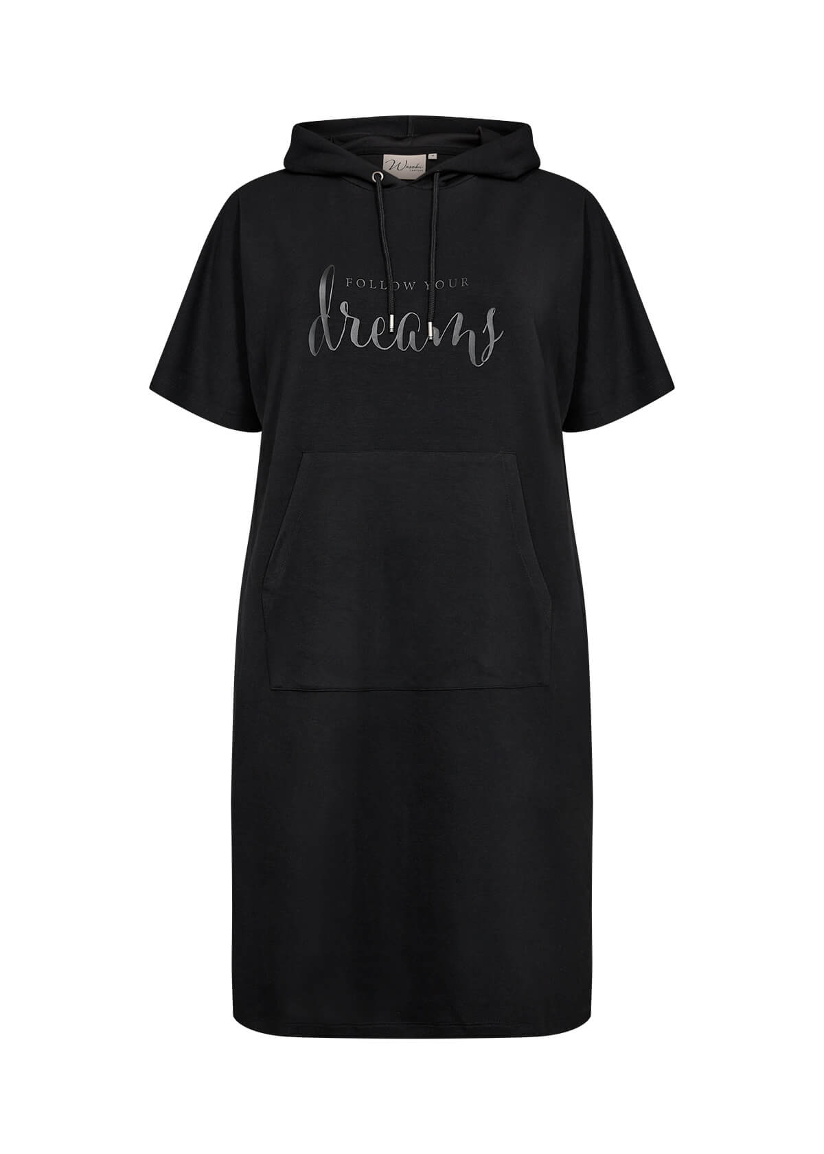 afslappet sort kjole med korte ærmer og hætte. Wasabi WA-SABINA 52 Kjole Black