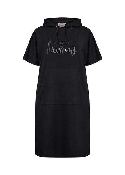 afslappet sort kjole med korte ærmer og hætte. Wasabi WA-SABINA 52 Kjole Black