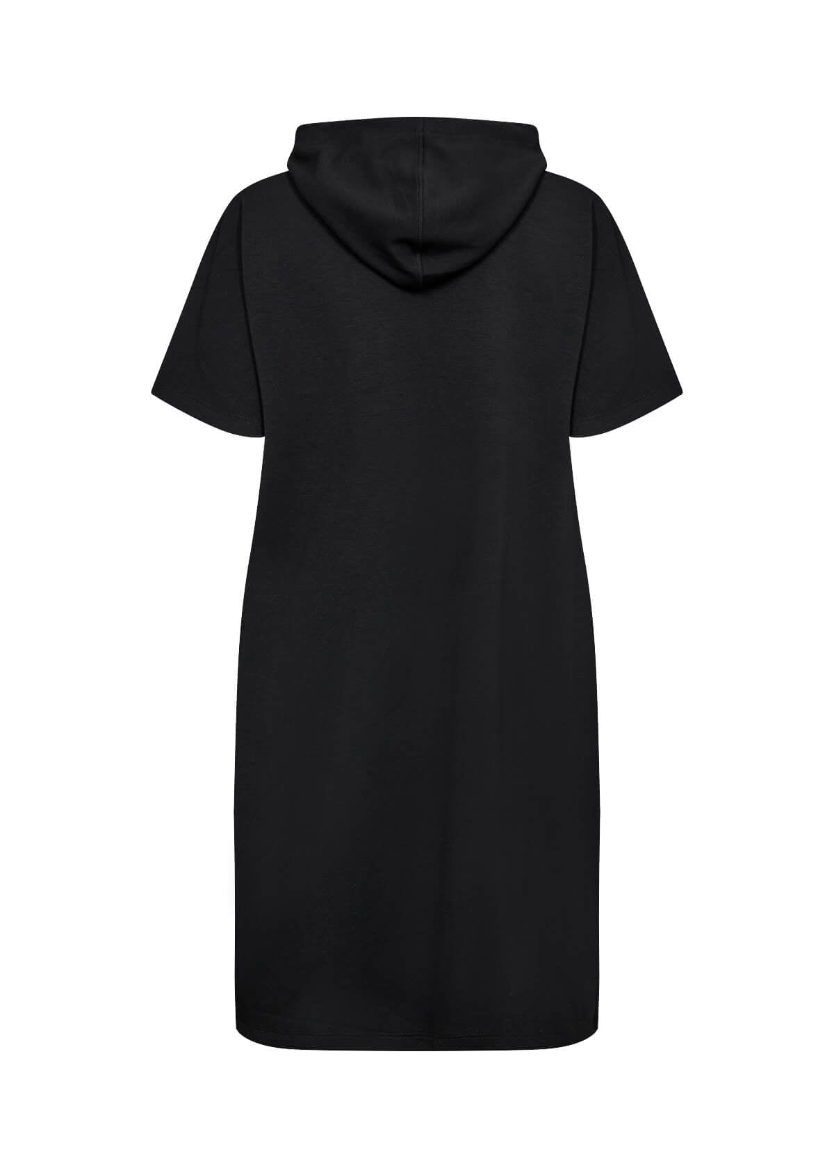 ryggen af afslappet sort kjole med korte ærmer og hætte. Wasabi WA-SABINA 52 Kjole Black