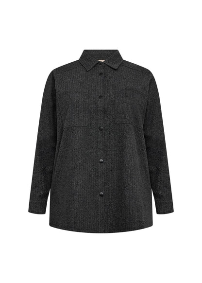 mørkegrå skjorte med diskrete striber. Wasabi WA-NOIDA 4 Skjorte Dark Earth Melange Comb