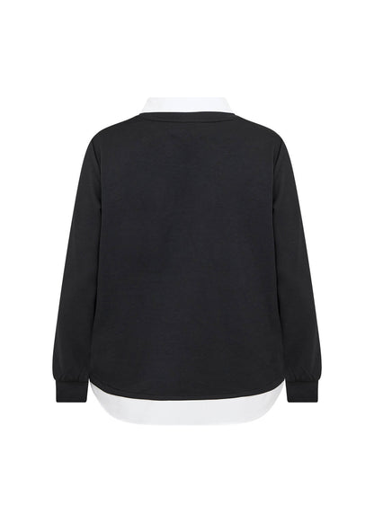 ryggen af sort bluse med hvid skjortekrave og bund under. Wasabi WA-SABINA 69 Bluse Black Combi