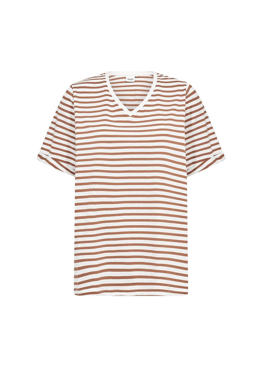 stribet t-shirt i brun og hvid. Wasabi WA-CELESTE 1 T-shirt Toffee Combi