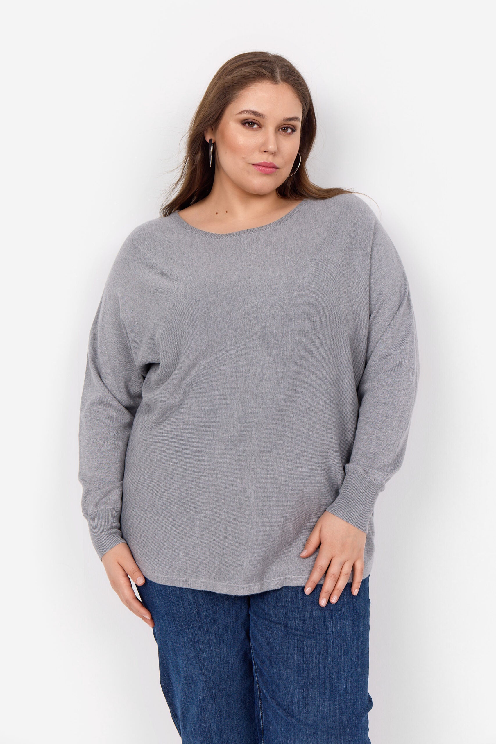 Wasabi Grey Pullover WA-SAMANDA 1 grå striktrøje knappelukning bagpå