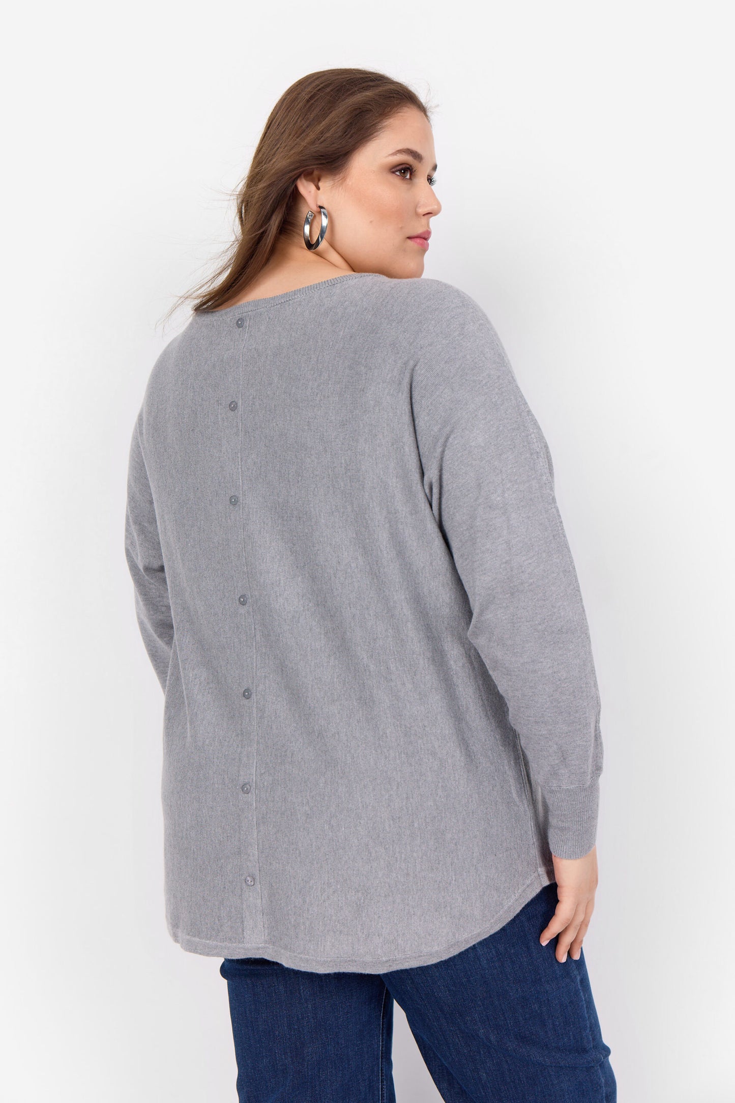 Wasabi Grey Pullover WA-SAMANDA 1 grå striktrøje knappelukning bagpå