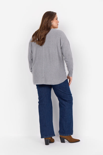 Wasabi Grey Pullover WA-SAMANDA 1 grå striktrøje knappelukning bagpå