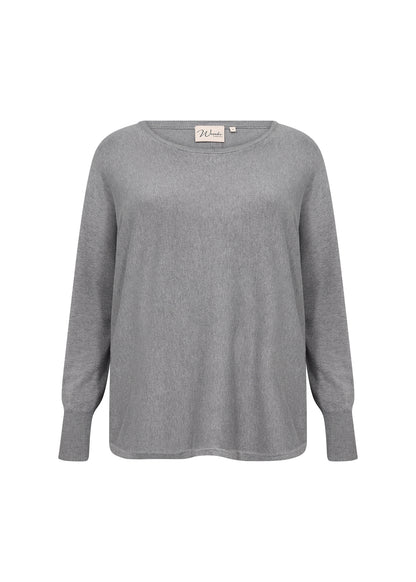 Wasabi Grey Pullover WA-SAMANDA 1 grå striktrøje knappelukning bagpå