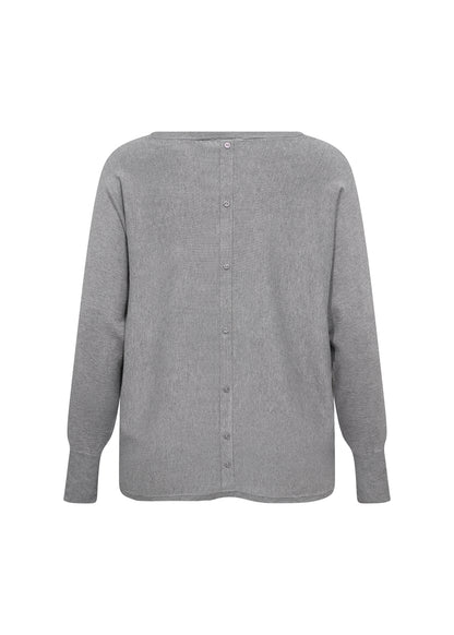 Wasabi Grey Pullover WA-SAMANDA 1 grå striktrøje knappelukning bagpå
