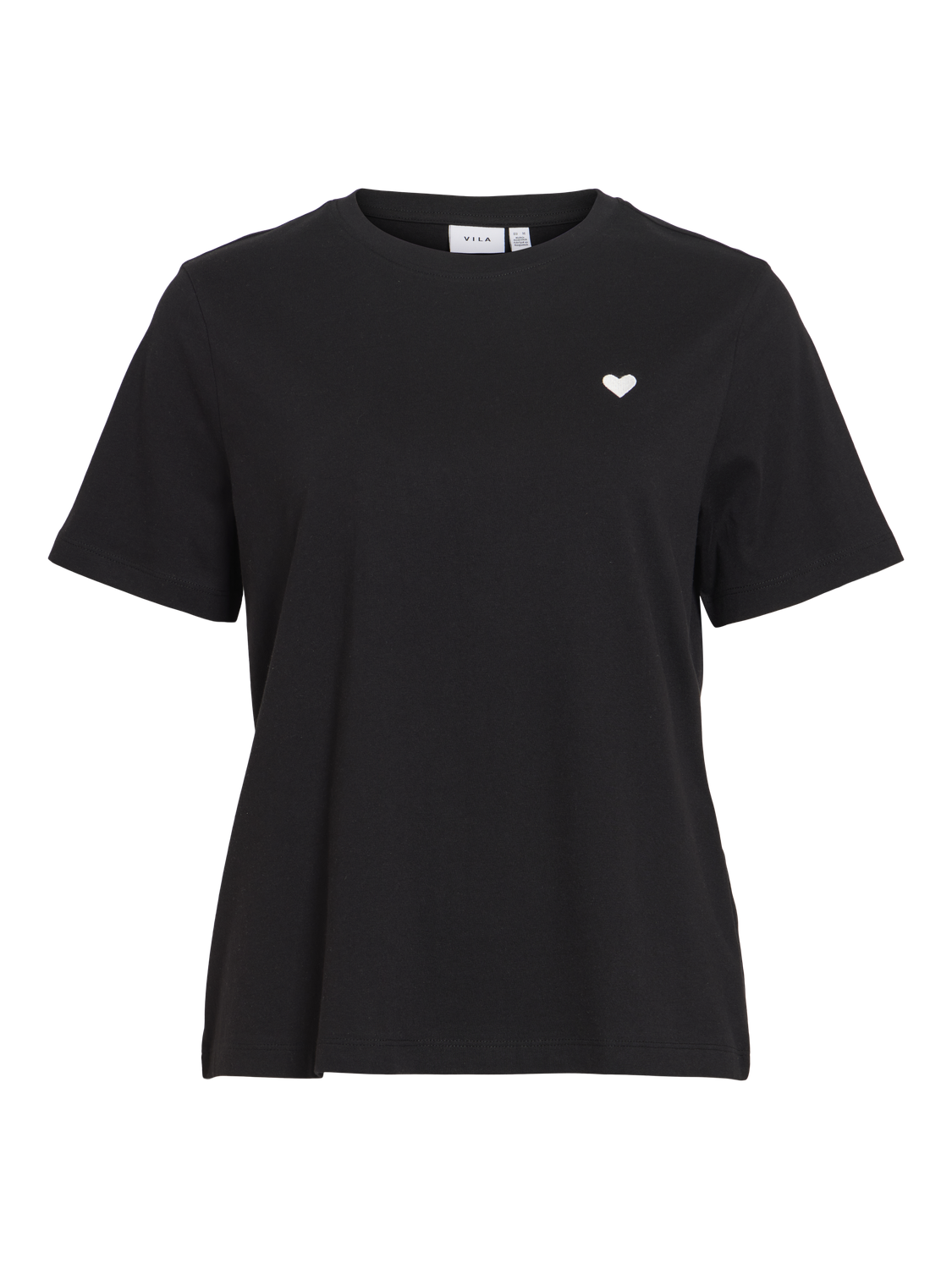 Vila - Vivora - T-shirt - Black - Vivora S/S Heart Emb T-Shirt