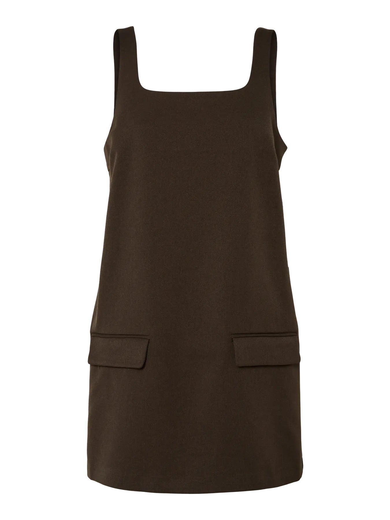 kort brun kjole med firkantet halsudskæring.. PCFILINE SL Short Dress Delicioso