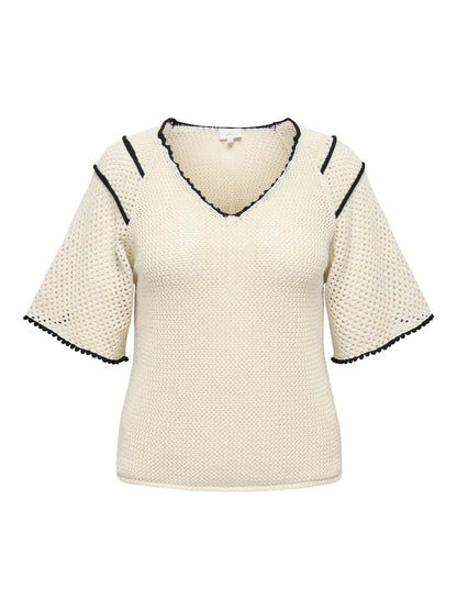 ONLY Carmakoma CARLUCIE LIFE SS V-NECK TOP KNT | Pumice Stone Black