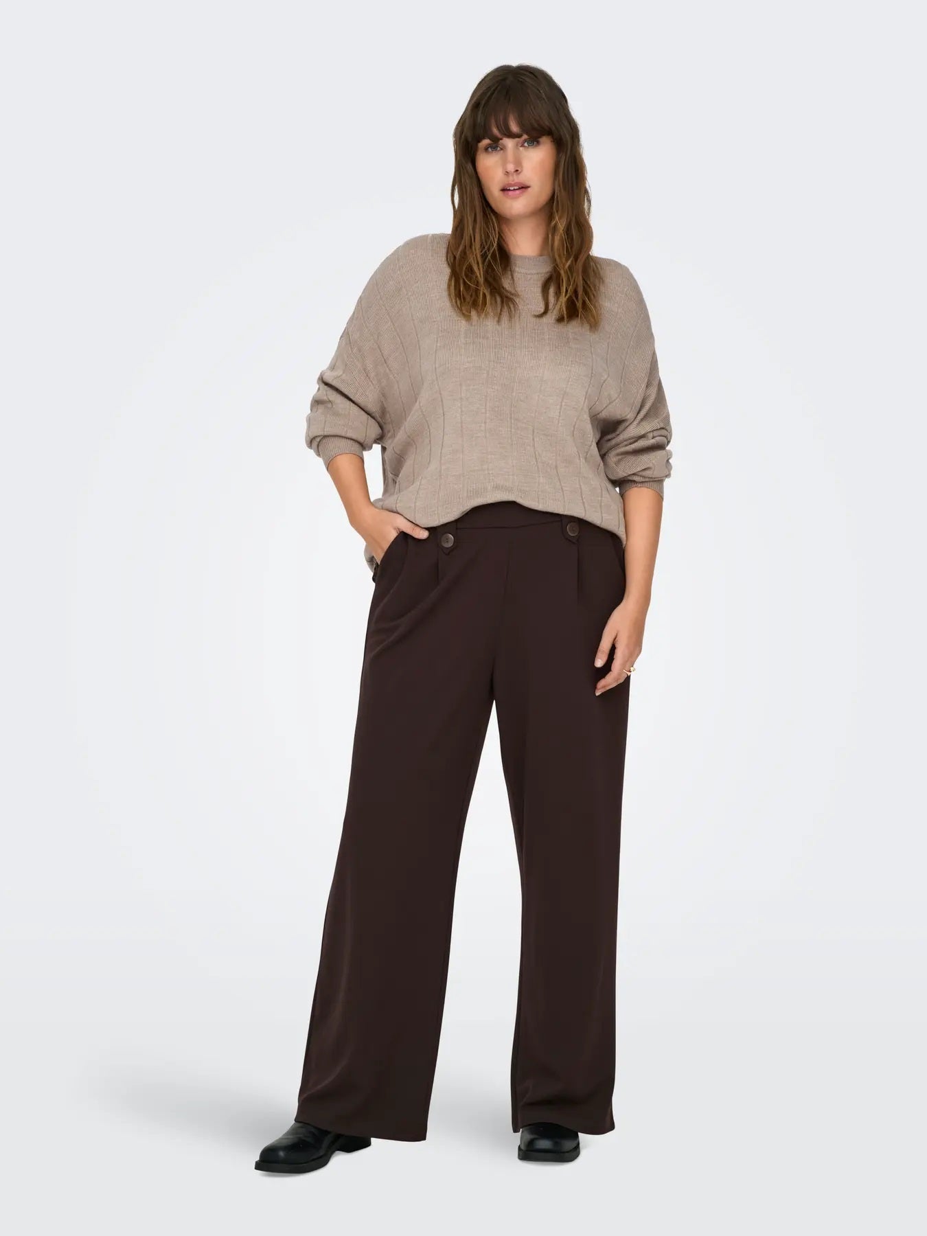 CARSANIA BUTTON PANT JRS PNT NOOS | brun