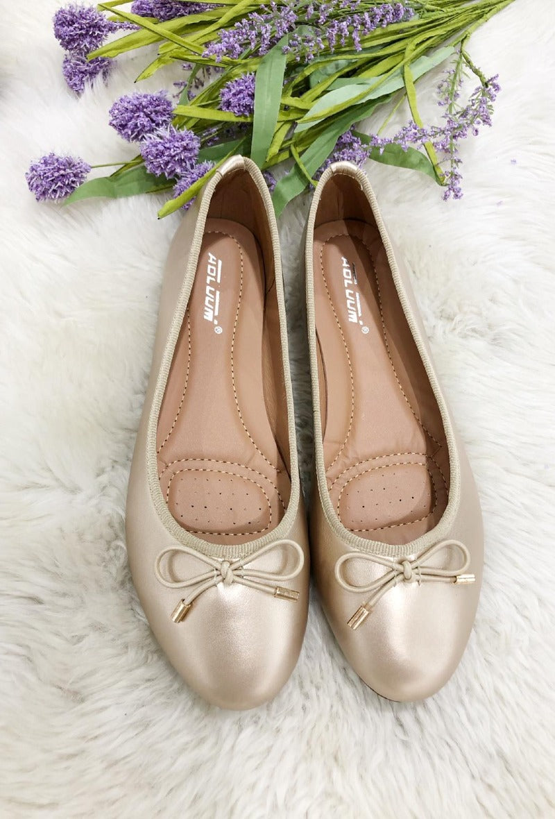 MIND by lene Guld Ballerina med Sløjfedetalje