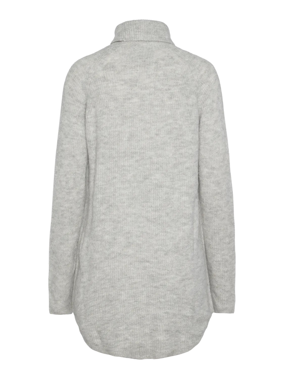 lang lysegrå strik med rullekrave og buet kant forneden. PIECES PCELLEN LS LONG KNIT Light Grey Melange