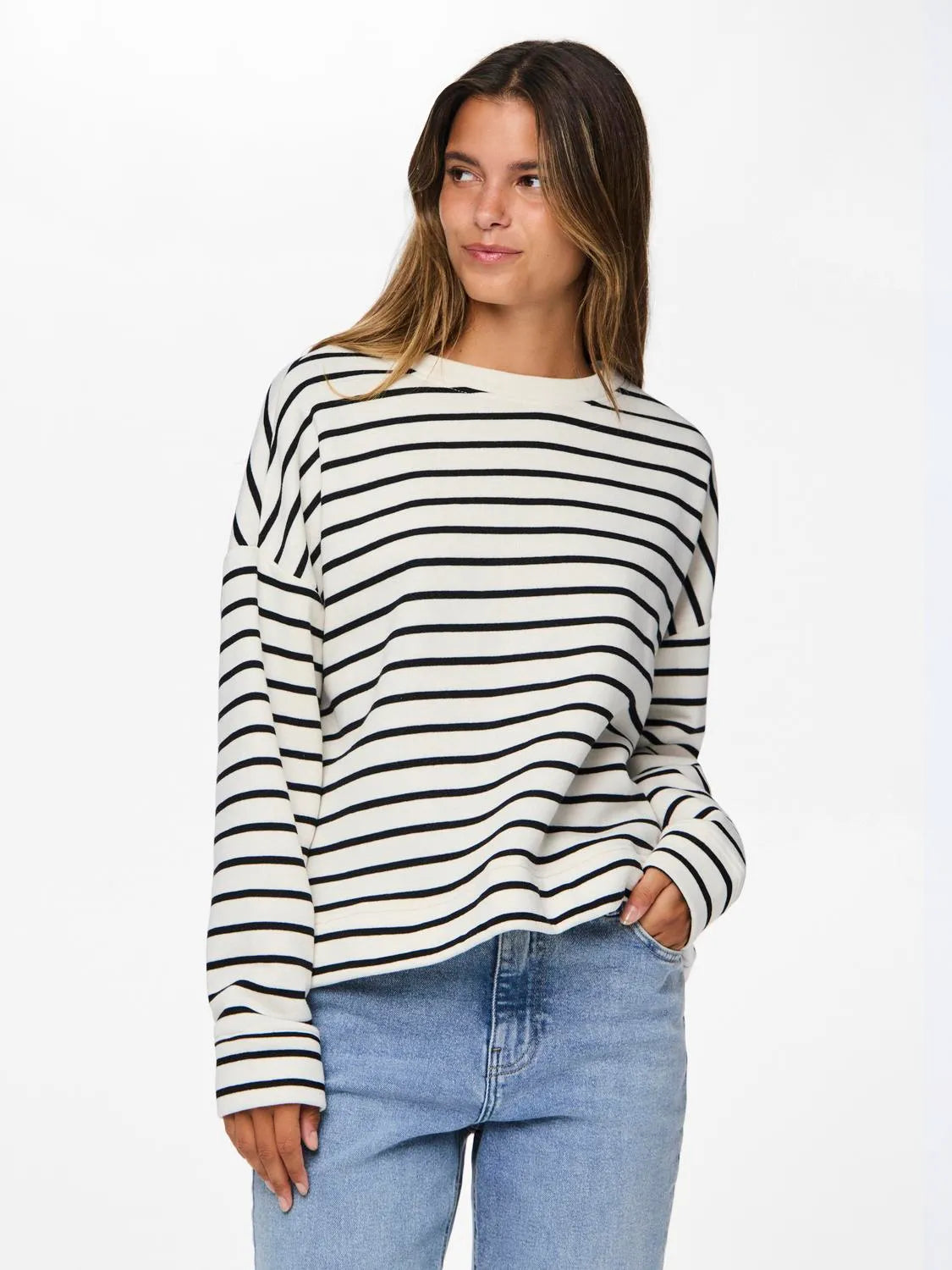 PIECES PCCHILLI LS SWEAT STRIPES NOOS BC | Cloud Dancer Black