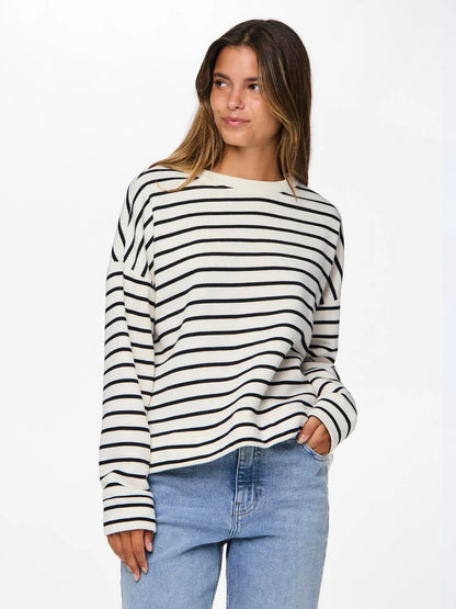 PIECES PCCHILLI LS SWEAT STRIPES NOOS BC | Cloud Dancer Black