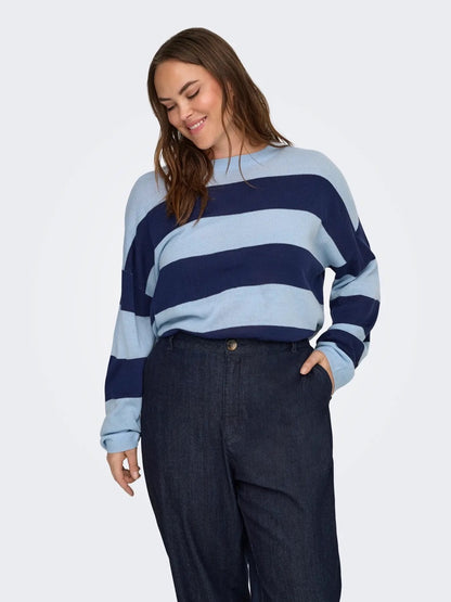 stribet blå strik ONLY Carmakoma CARDERRY Knit Cashmere Blue Naval Academy