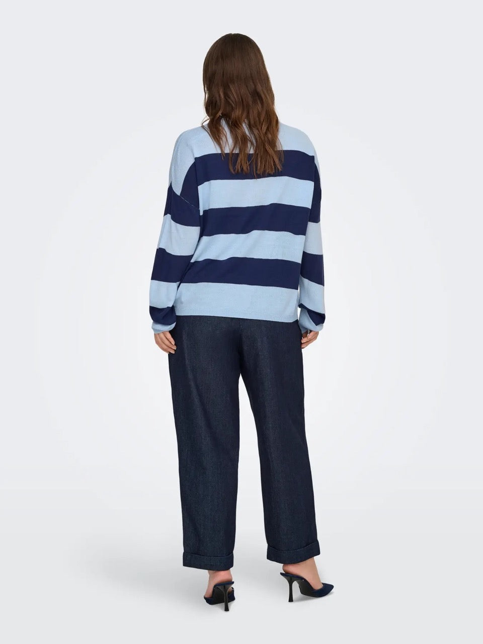 stribet blå strik ONLY Carmakoma CARDERRY Knit Cashmere Blue Naval Academy