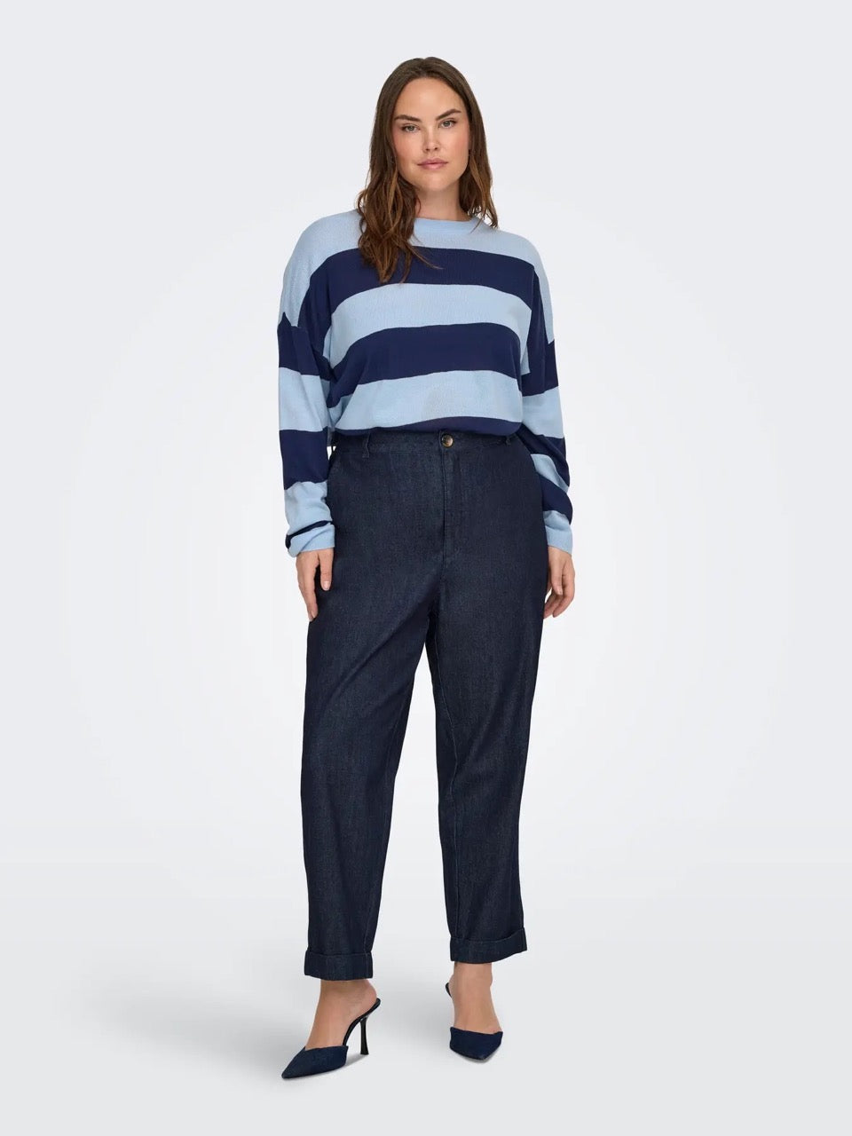 stribet blå strik ONLY Carmakoma CARDERRY Knit Cashmere Blue Naval Academy