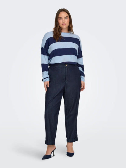 stribet blå strik ONLY Carmakoma CARDERRY Knit Cashmere Blue Naval Academy