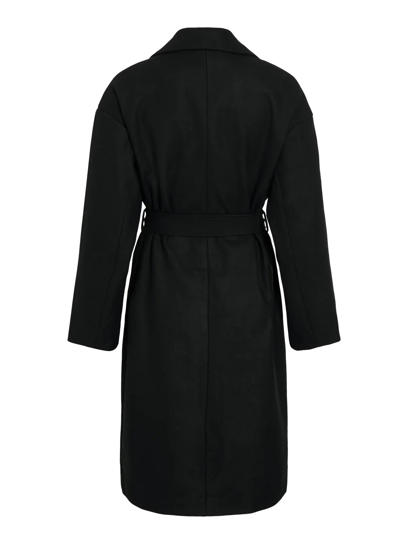 sort lang frakke med ælte i taljen. VILA VICLAUDIA L/S Long Coat Black Beauty